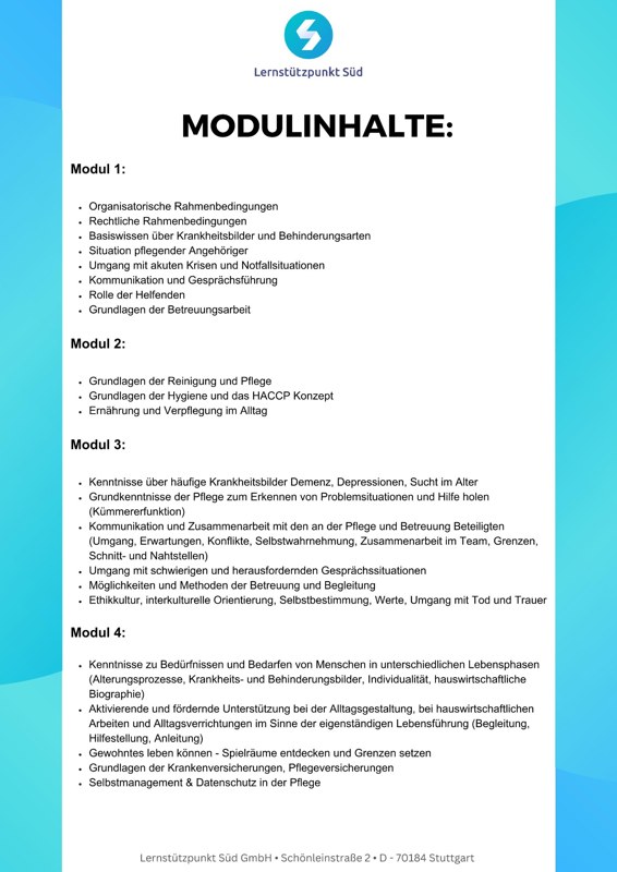 Modulinhalte der Ausbildung – Originalnachweis