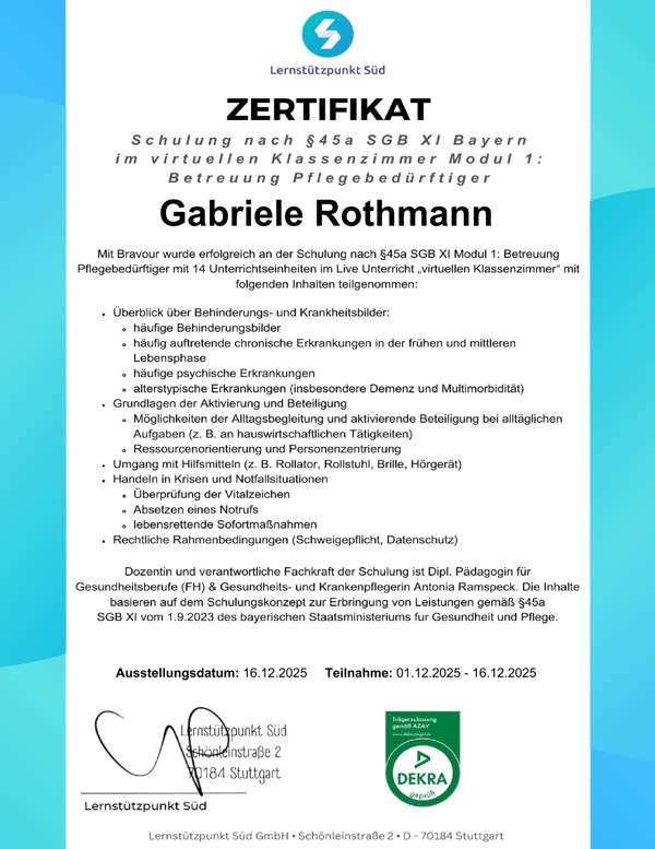 Betreuung Pflegebedürftiger – Originalnachweis